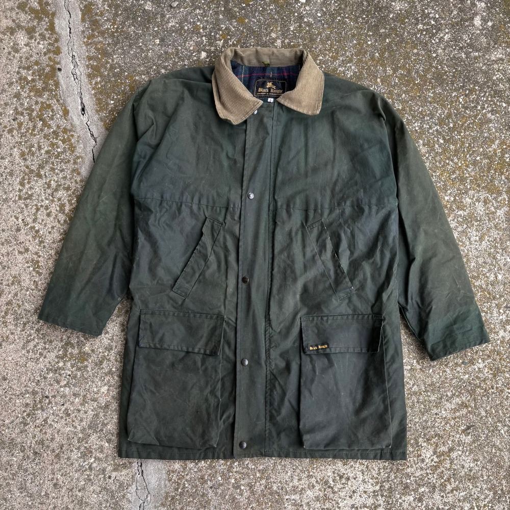 Black Knight Waxed Cotton Field Jacket Mens Large Green Plaid Lined Barn Coat